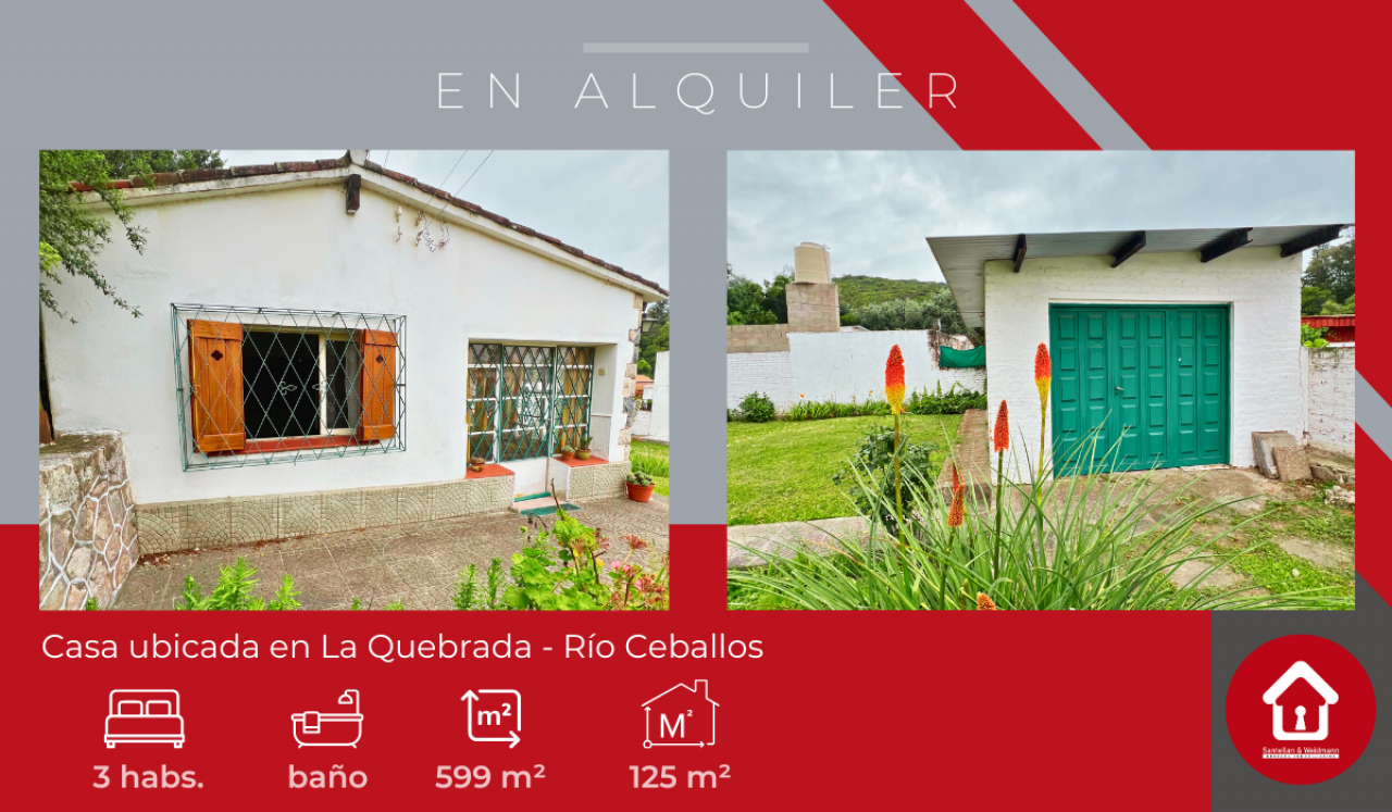 EN ALQUILER !!! Casa ubicada en La Quebrada – Río Ceballos